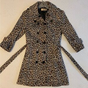 5th Culture Leopard Print Trench Coat M Belted Double Breasted Statement Jacket